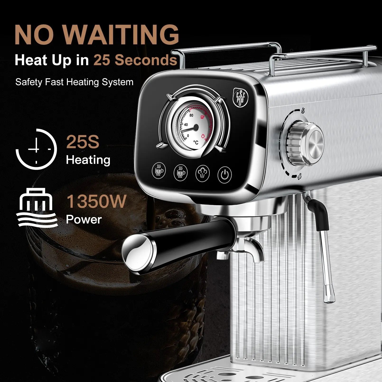 Semi Automatic Coffee Machine 20 Bar Household Coffee Espresso Maker with Milk Frother Steam Wand Temp Gauge 34oz Water Tank
