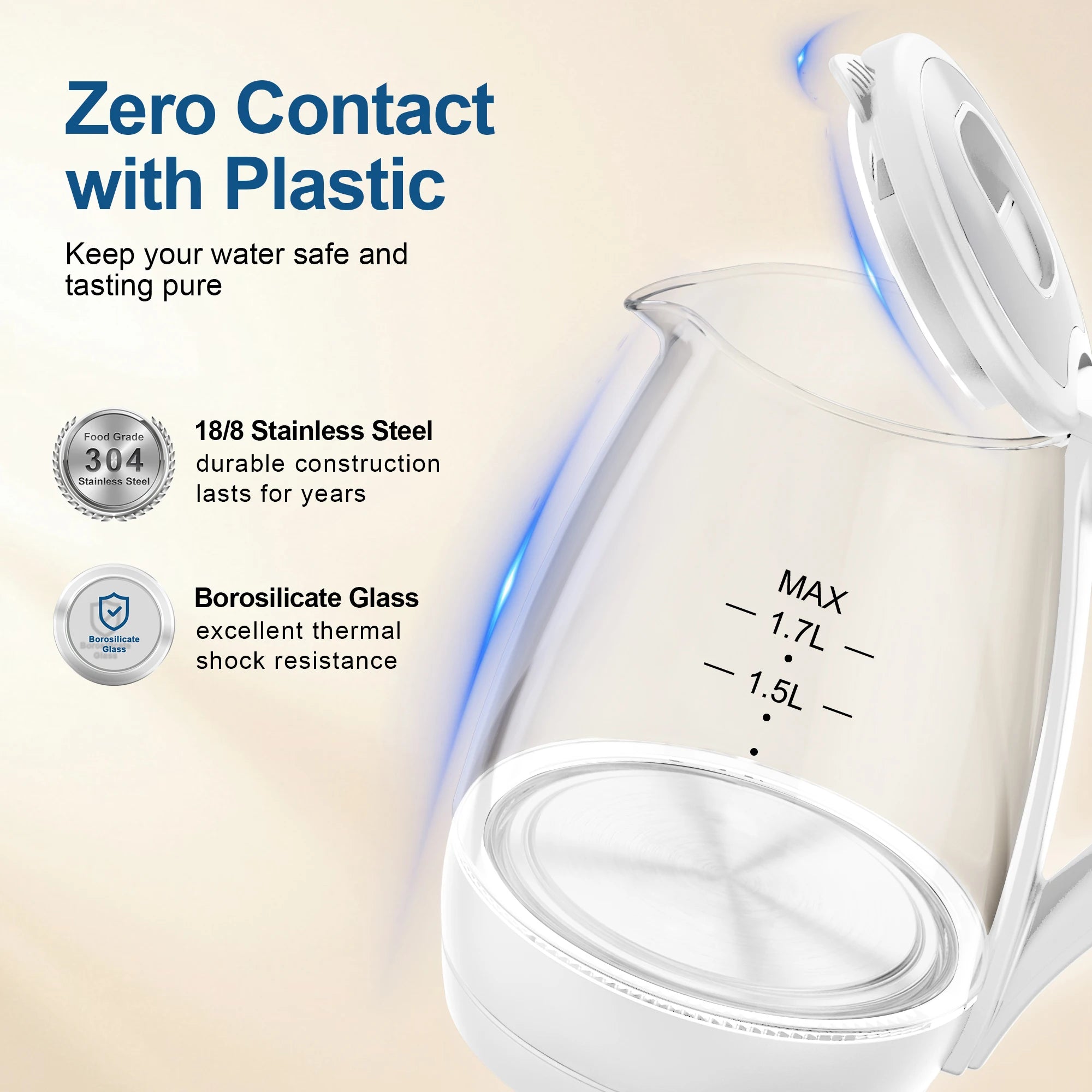 Electric Tea Kettle - 1.7L Borosilicate Glass Electric Kettle with LED Indicator, Fast Boiling Hot Water Boiler