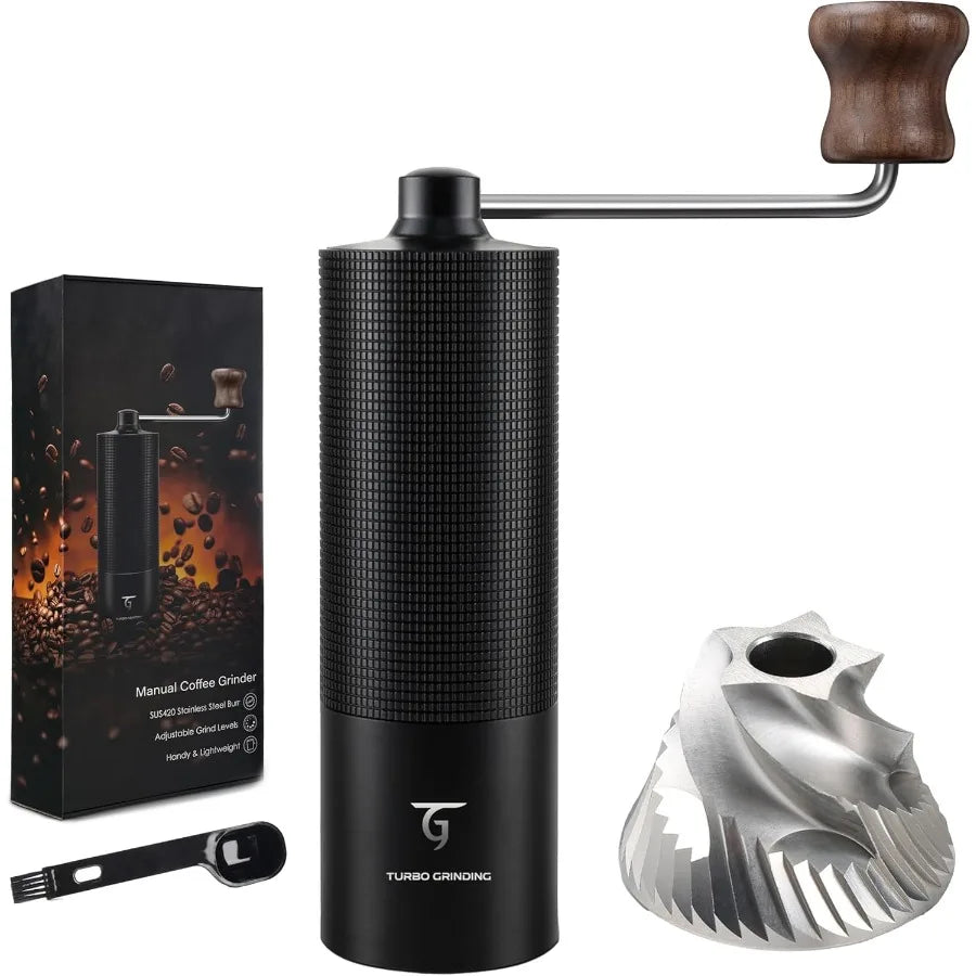 Manual Coffee Grinder with Stainless Steel Conical Burr for Home and Travel Use Aluminum Shell Hand Coffee Bean Mill with 15 Ad