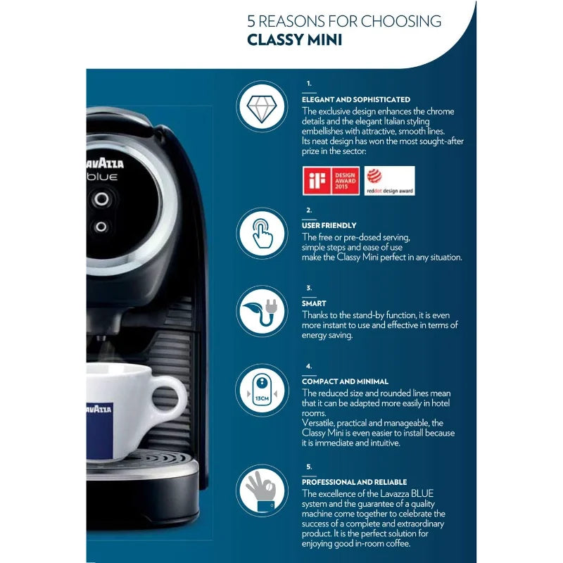 Lavazza BLUE Classy Mini Single Serve Espresso Coffee Machine LB 300, 5.3