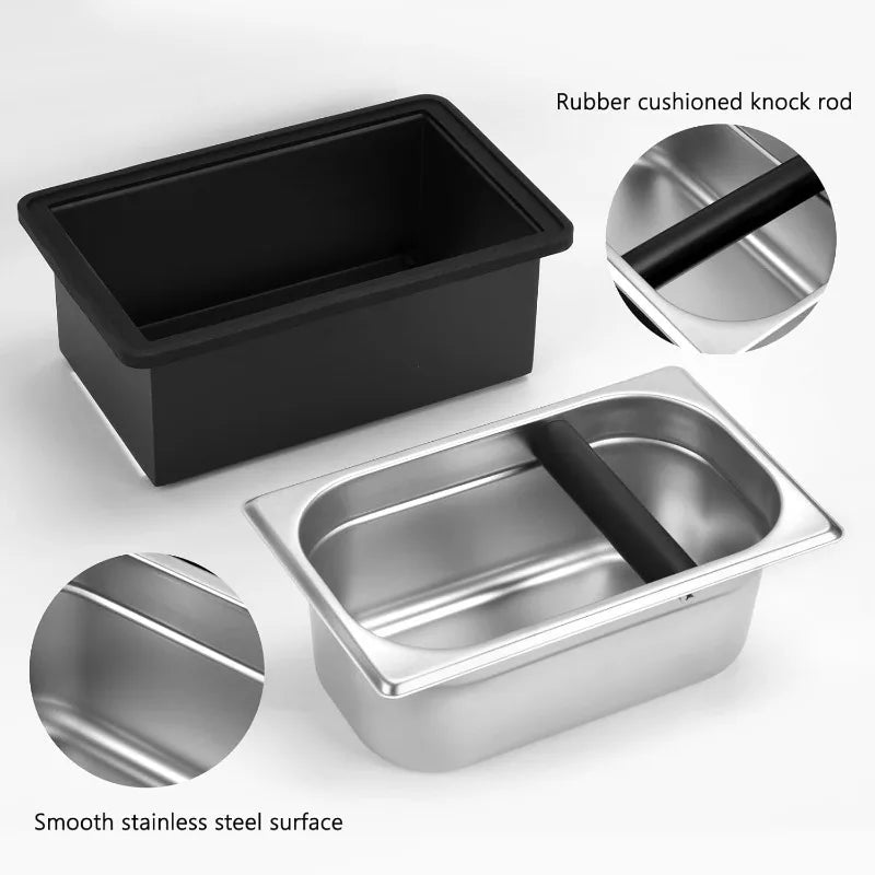Espresso Knock Box,Stainless Steel Coffee Knock Box Large Capacity Coffee Puck Container Espresso Machine Tool for Coffee Ground