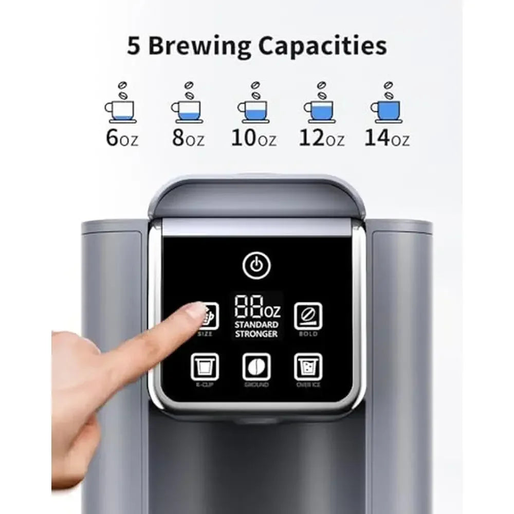 Single Serve Coffee Maker with Bold Setting Hot & Iced Coffee Brewer K Cup and Grounds Compatible 6-14 Oz Sizes 50 Oz Removable
