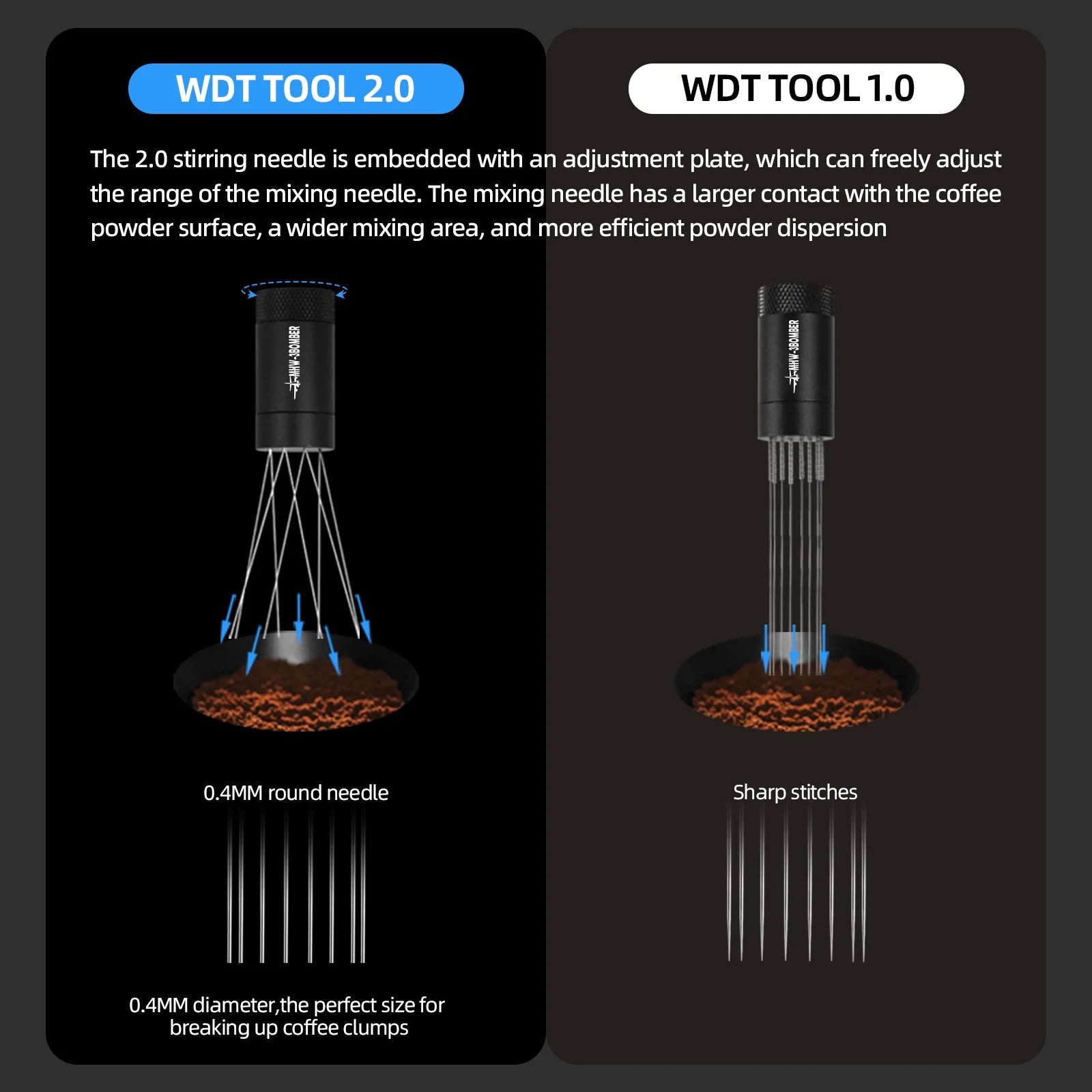 MHW-3BOMBER Espresso Distribution Tool Coffee WDT Adjustable Needles Stirrer with Magnetic Rack Professional Barista Accessories