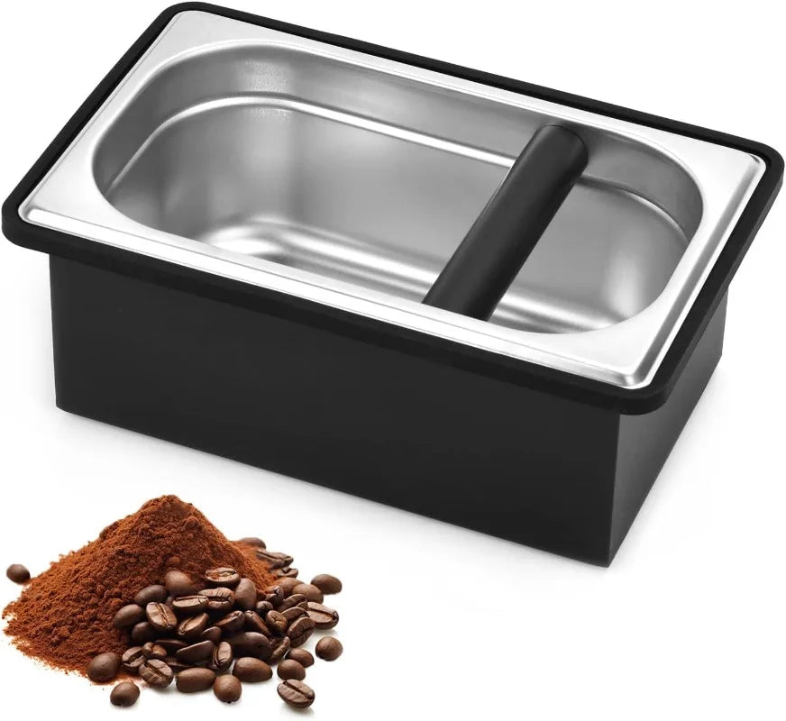 Espresso Knock Box,Stainless Steel Coffee Knock Box Large Capacity Coffee Puck Container Espresso Machine Tool for Coffee Ground