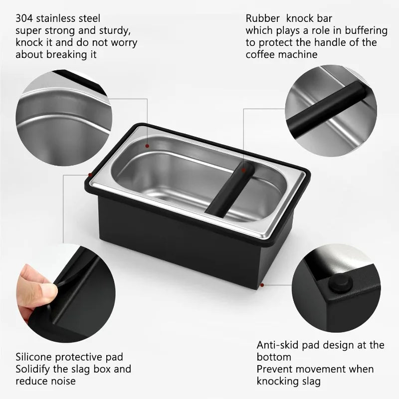 Espresso Knock Box,Stainless Steel Coffee Knock Box Large Capacity Coffee Puck Container Espresso Machine Tool for Coffee Ground