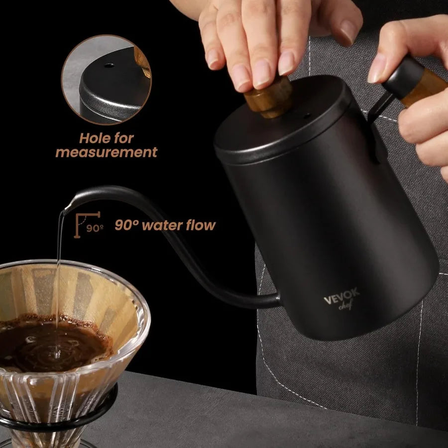 Compact 20 Ounce 550ml Stainless Steel Gooseneck Kettle with Wooden Handle for Precision Pour Over Coffee and Tea Brewing Narro