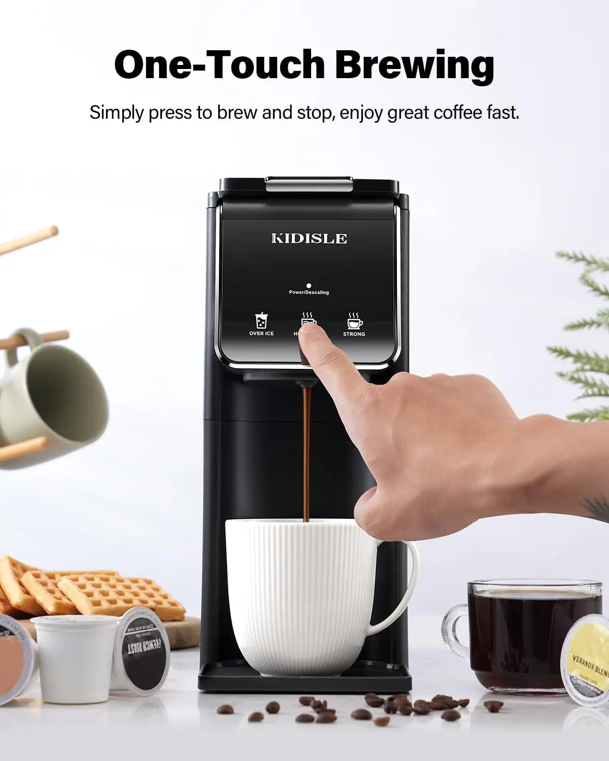Hot & Iced Coffee Maker, K Cup Coffee Maker, Compatible with K-Cups and Ground Coffee, Single Serve Coffee Machine with Bold Set