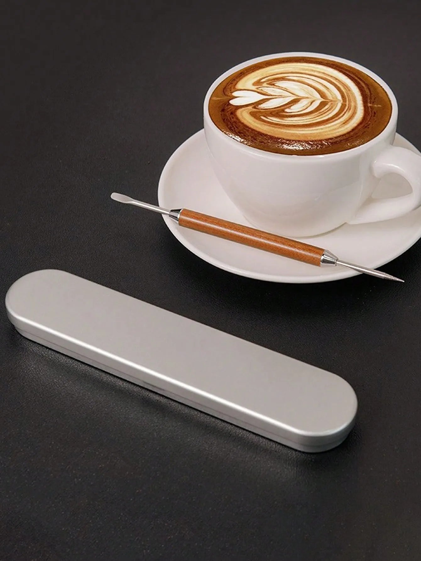 Leeseph Stainless Steel Coffee Art Pen With a Box, Coffee Latte Needle with Wood Handle Cappuccino Spatula Needle Barista Tool