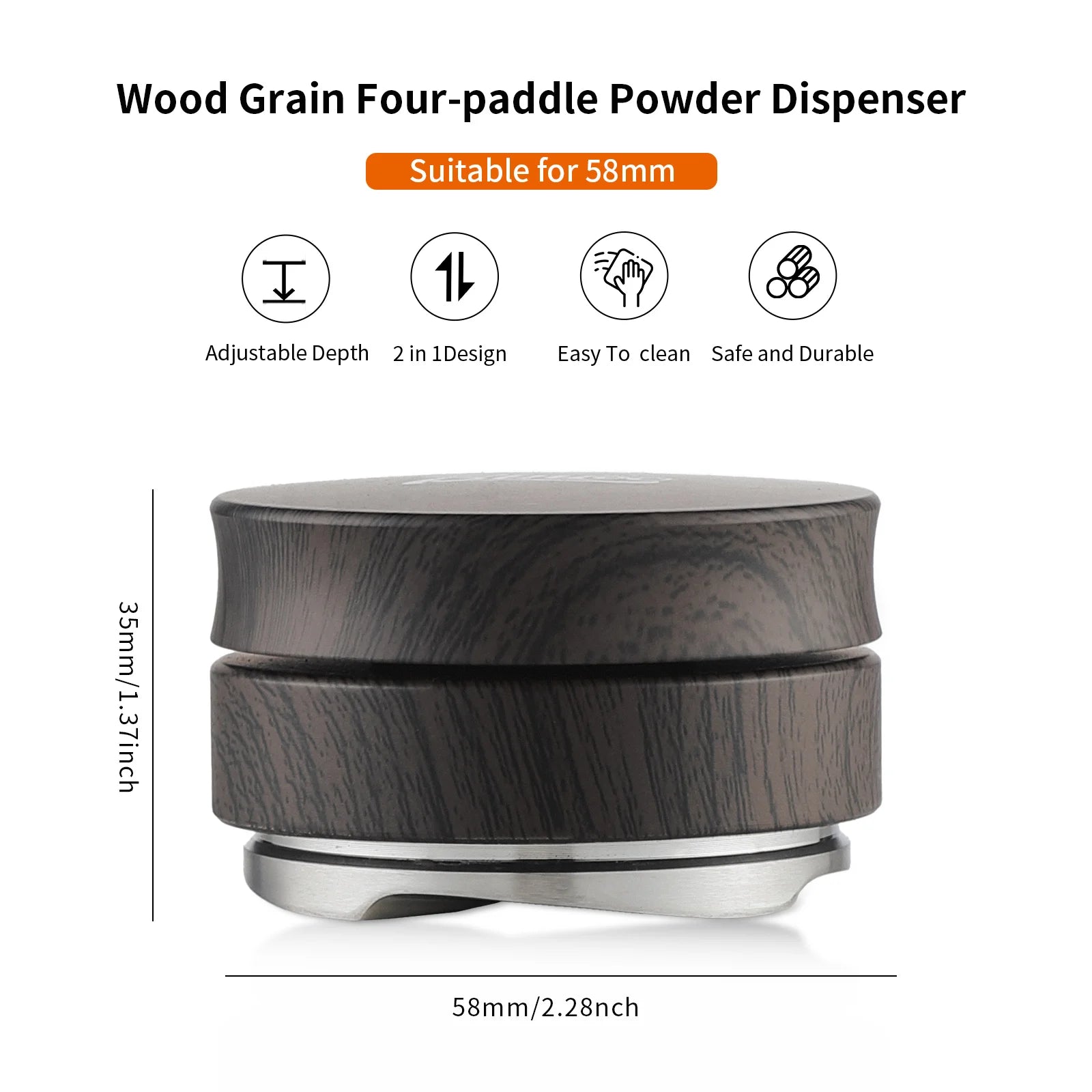 58mm Coffee Distributor - Wood Grain Espresso Distribution Tool,Adjustable Depth Coffee Tamper and Leveler