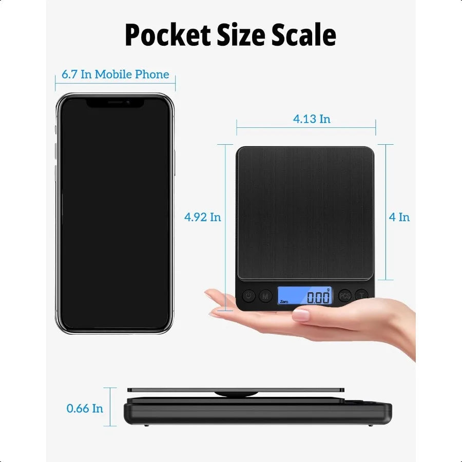Gram Scale Weighs Up to 500g 0.01g Mini Pocket Size Digital Coffee Espro Scales with 2 Plastic Trays