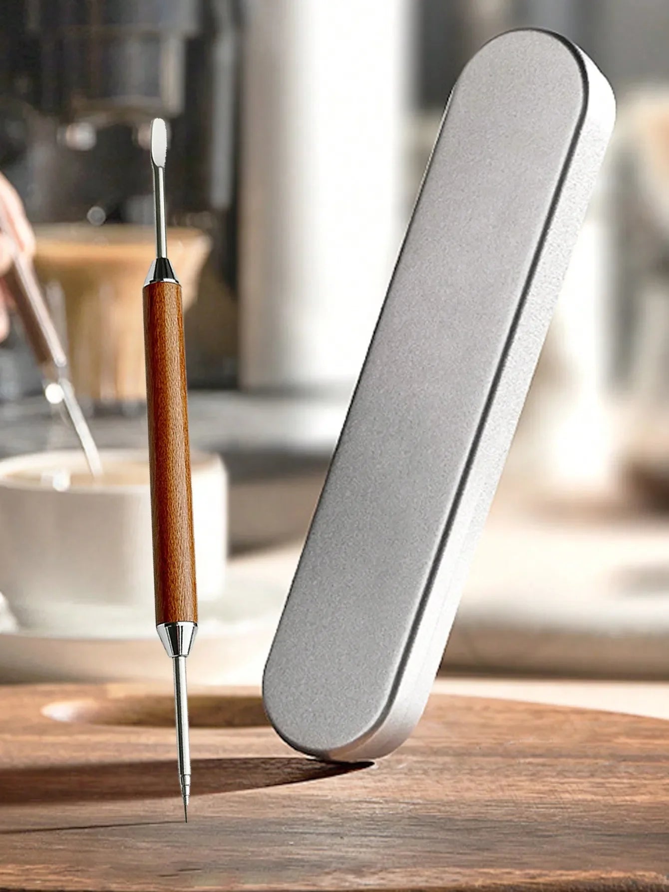 Leeseph Stainless Steel Coffee Art Pen With a Box, Coffee Latte Needle with Wood Handle Cappuccino Spatula Needle Barista Tool
