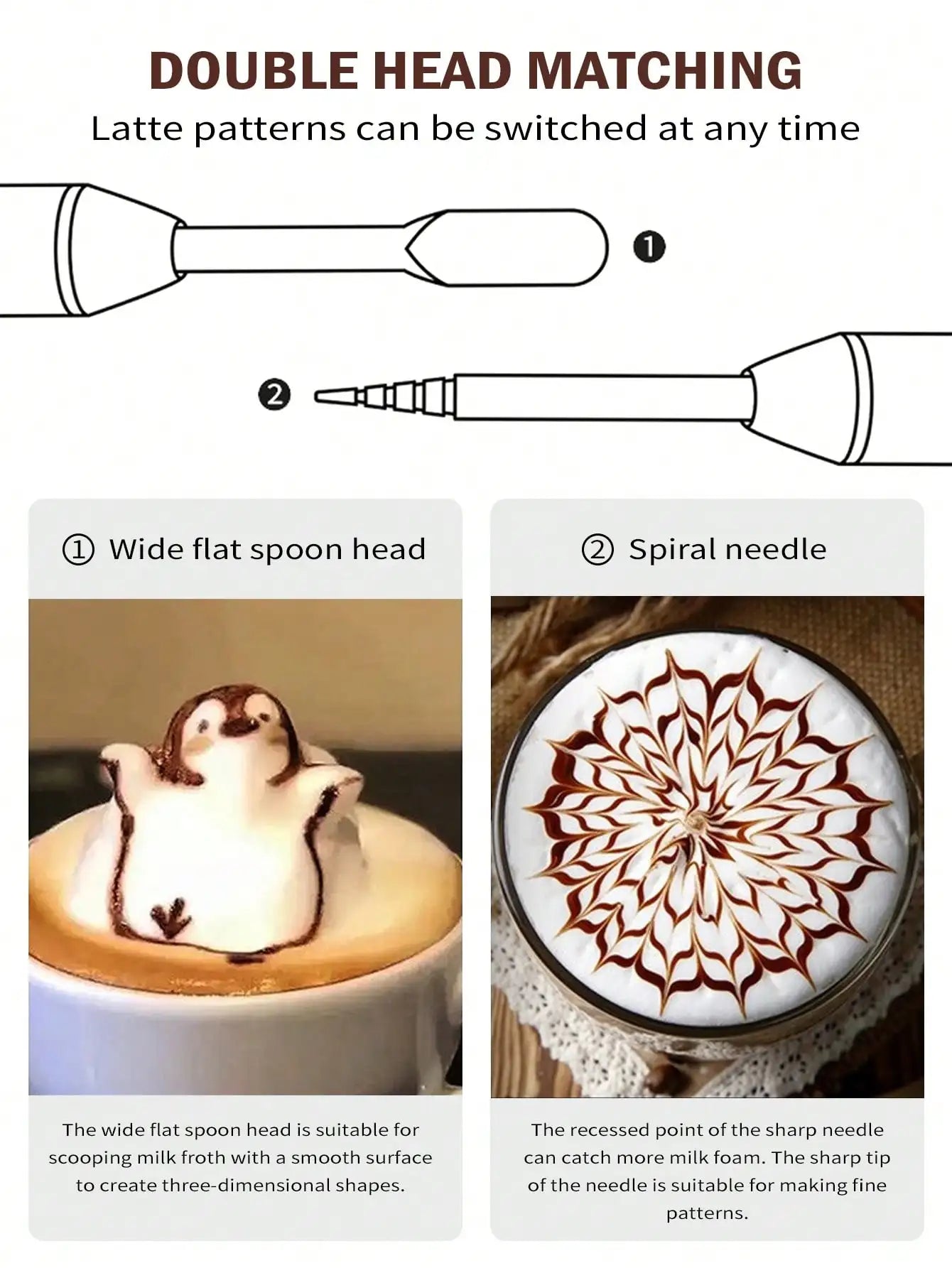 Leeseph Stainless Steel Coffee Art Pen With a Box, Coffee Latte Needle with Wood Handle Cappuccino Spatula Needle Barista Tool