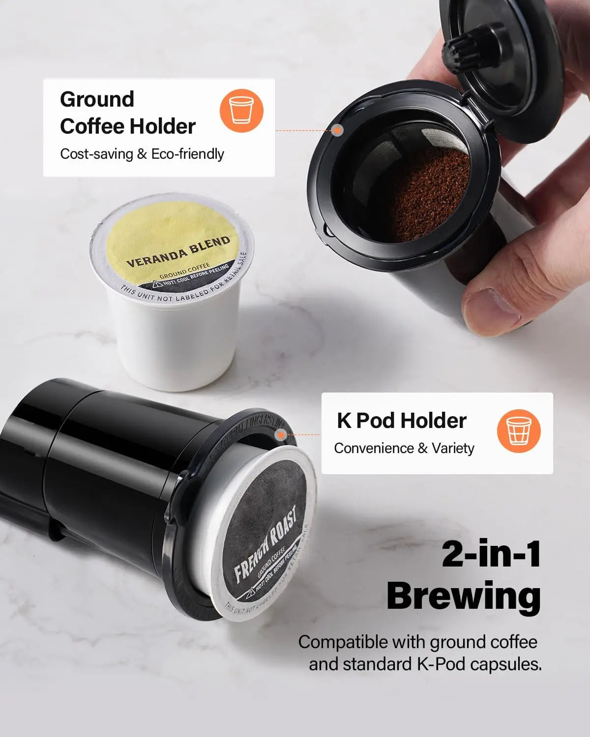 Hot & Iced Coffee Maker, K Cup Coffee Maker, Compatible with K-Cups and Ground Coffee, Single Serve Coffee Machine with Bold Set