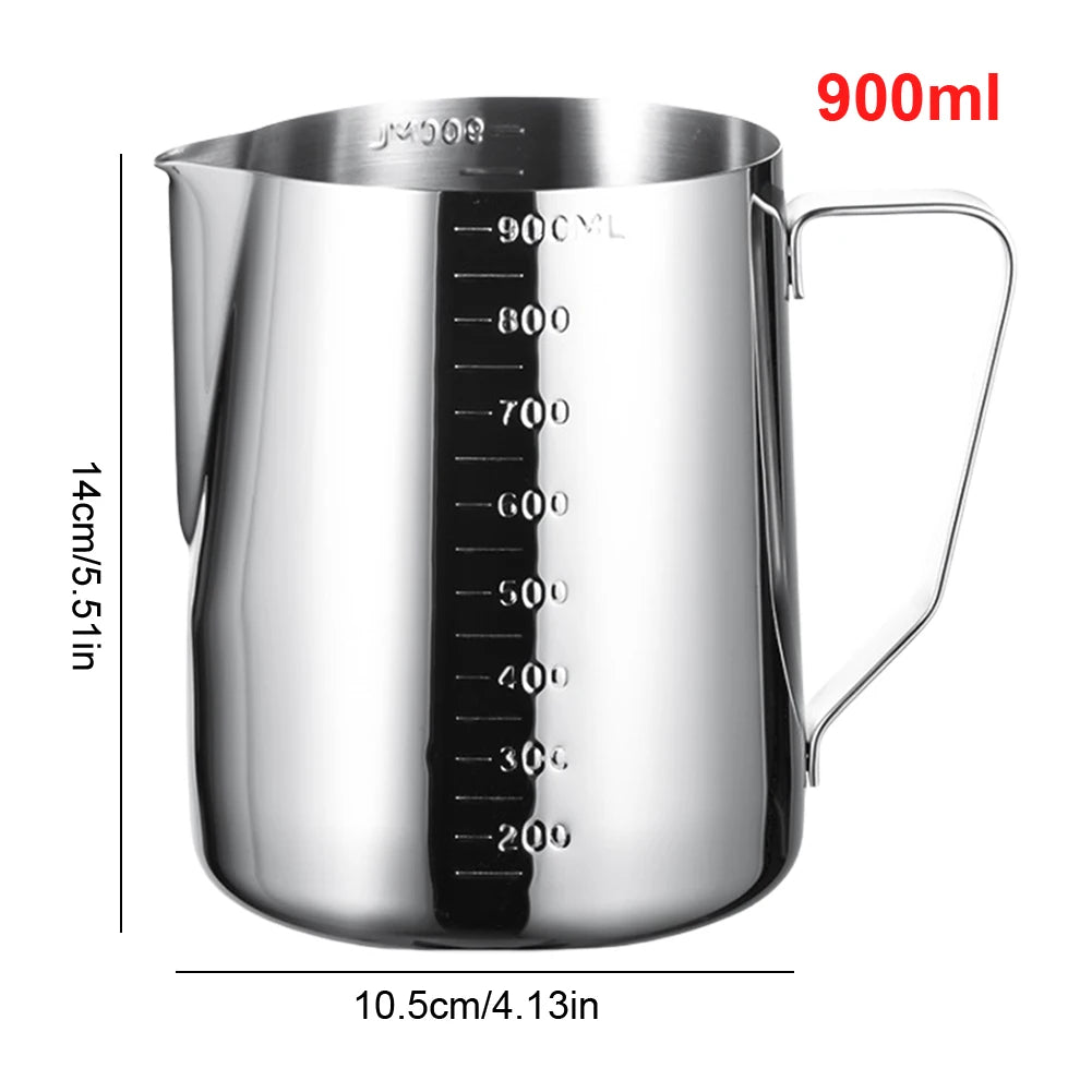 350/600/900ml Cappuccino Cream Frothing Jug Pitcher Stainless Steel Barista Frother Pitcher with Scale Kitchen Cafe Accessories