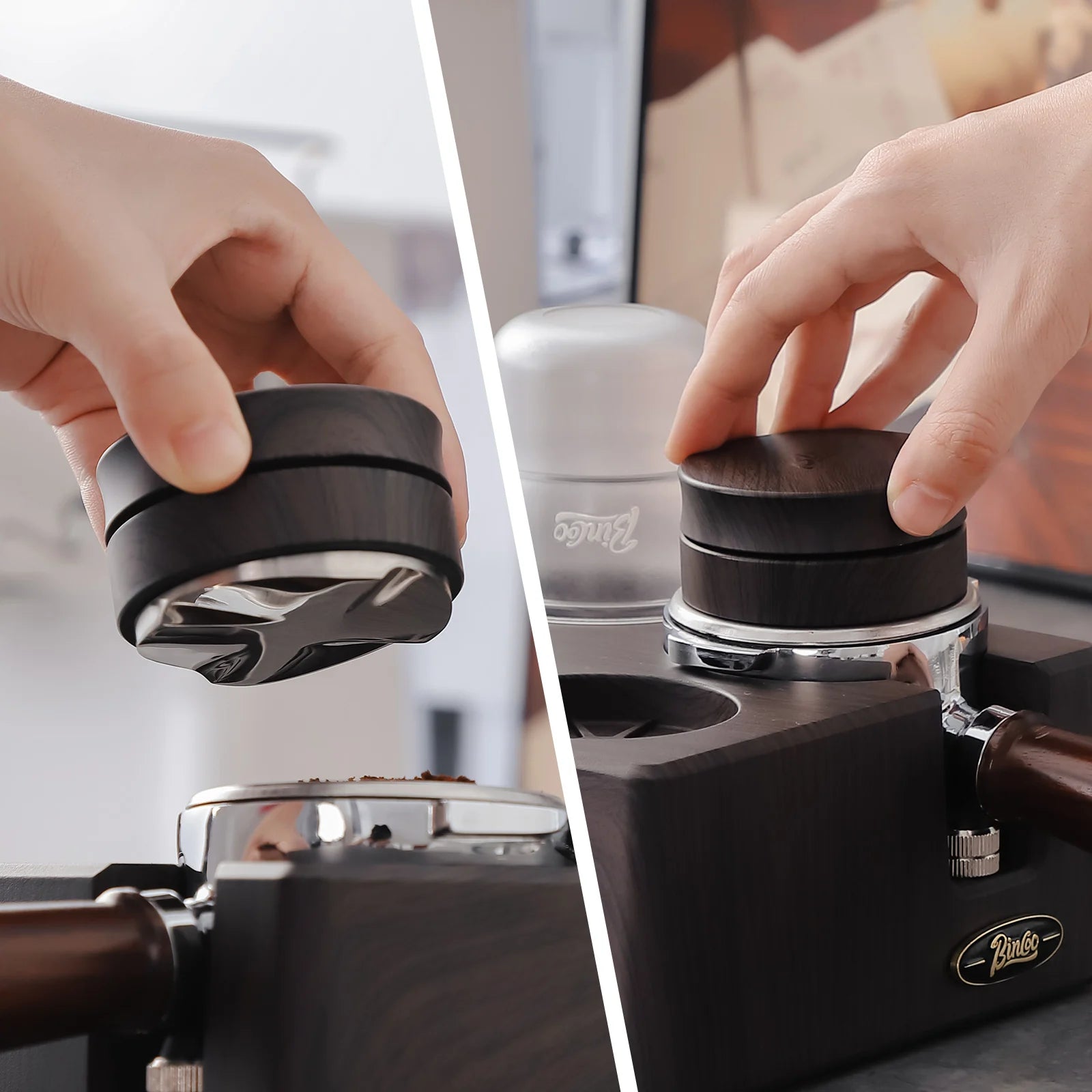58mm Coffee Distributor - Wood Grain Espresso Distribution Tool,Adjustable Depth Coffee Tamper and Leveler