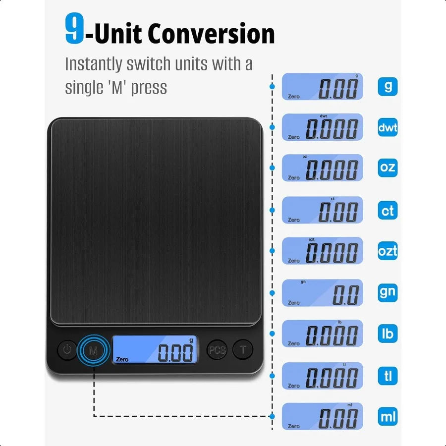 Gram Scale Weighs Up to 500g 0.01g Mini Pocket Size Digital Coffee Espro Scales with 2 Plastic Trays