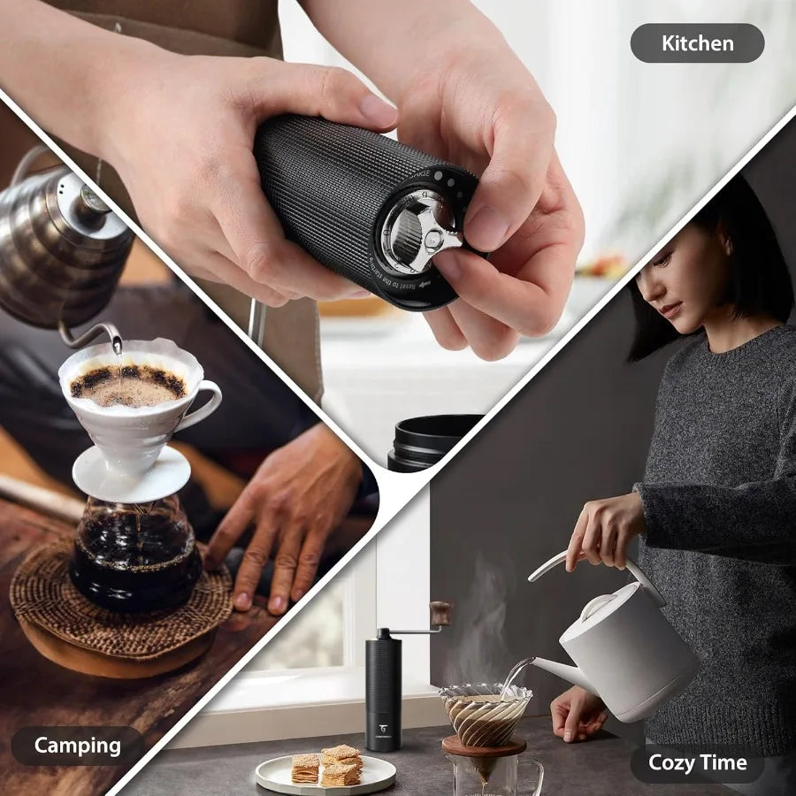 Manual Coffee Grinder with Stainless Steel Conical Burr for Home and Travel Use Aluminum Shell Hand Coffee Bean Mill with 15 Ad