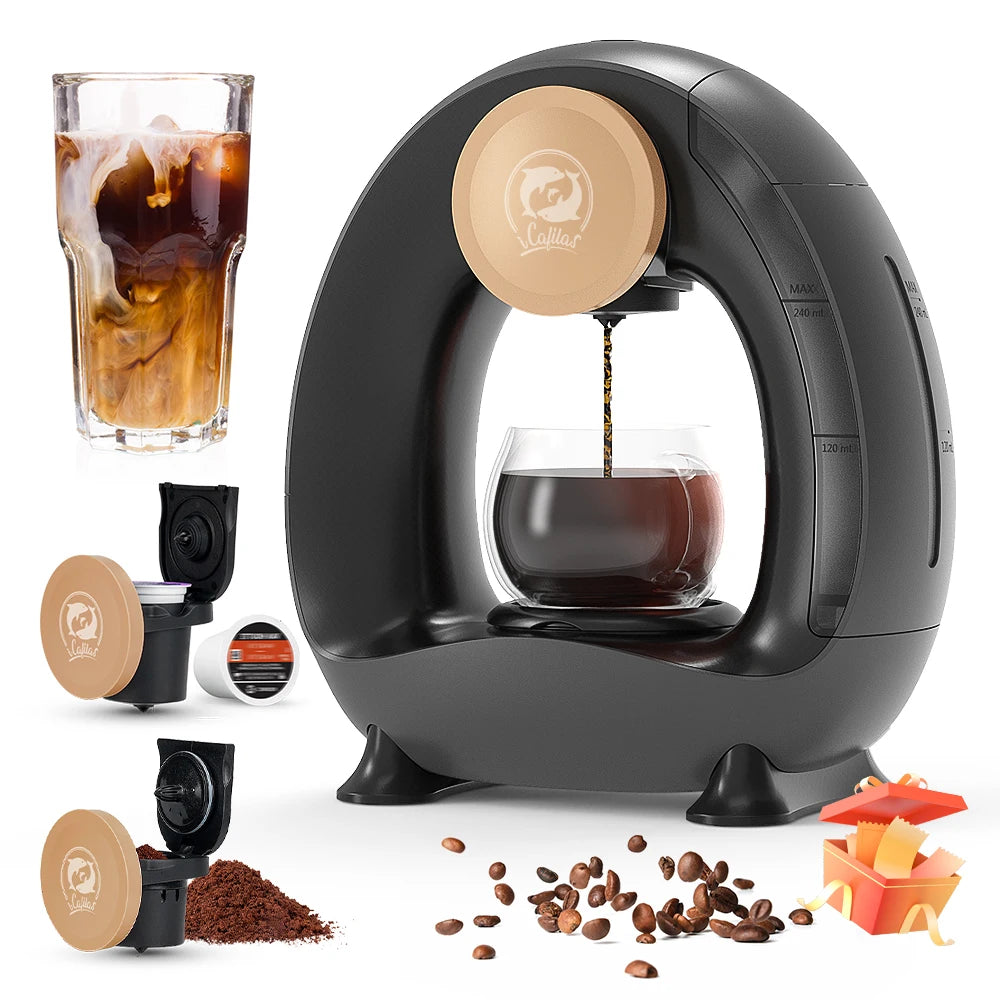 4-8 Oz Single Serve Coffee Maker 2 In 1 Americano Mini Coffee Machine Compatible With Coffee Ground &K Cup,Automatic Drip Coffee