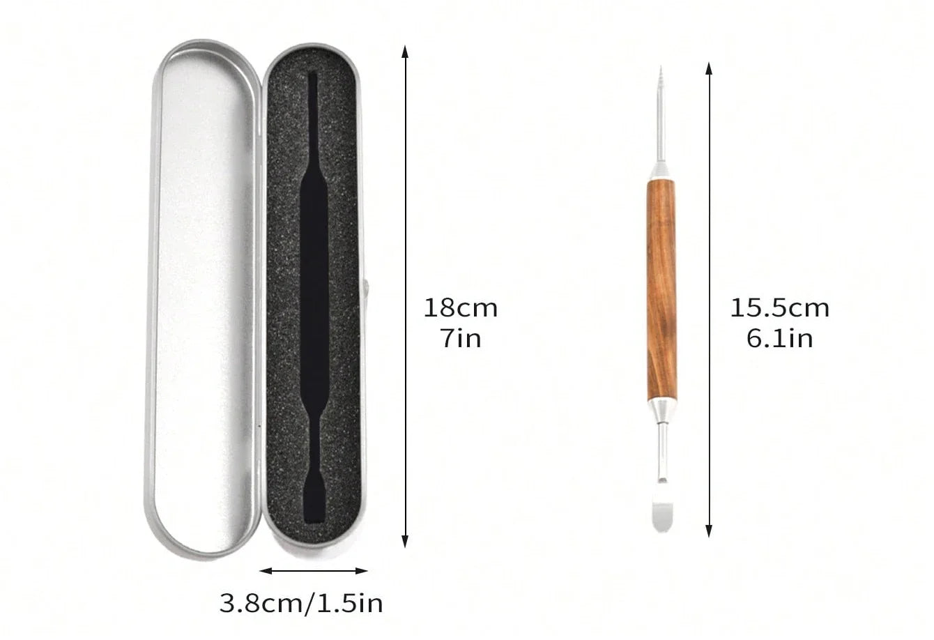 Leeseph Stainless Steel Coffee Art Pen With a Box, Coffee Latte Needle with Wood Handle Cappuccino Spatula Needle Barista Tool