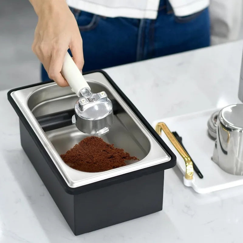 Espresso Knock Box,Stainless Steel Coffee Knock Box Large Capacity Coffee Puck Container Espresso Machine Tool for Coffee Ground