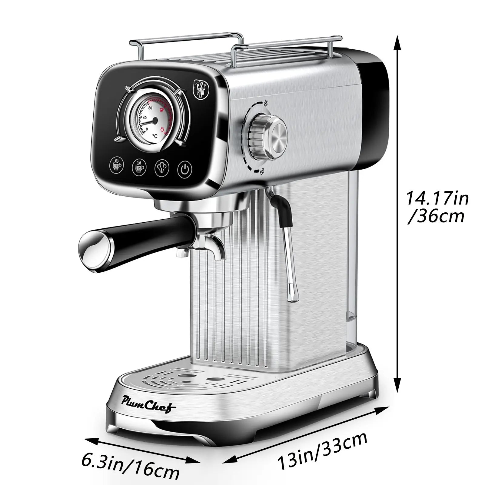Semi Automatic Coffee Machine 20 Bar Household Coffee Espresso Maker with Milk Frother Steam Wand Temp Gauge 34oz Water Tank