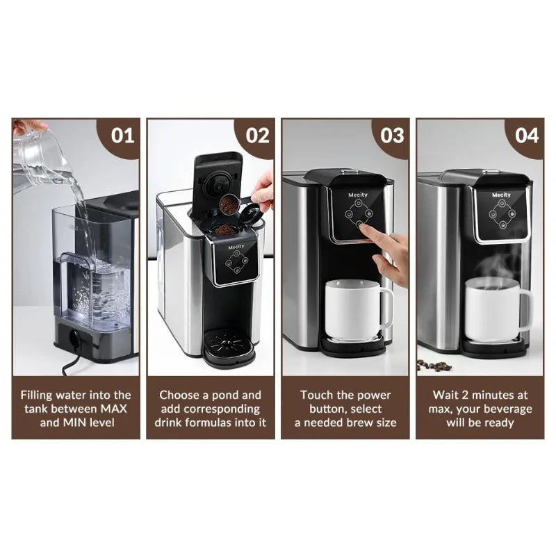 Mecity Coffee Maker 3 in 1 Single Serve Coffee Machine, Compatible with K cup Capsules, Instant Coffee Pot, Tea maker