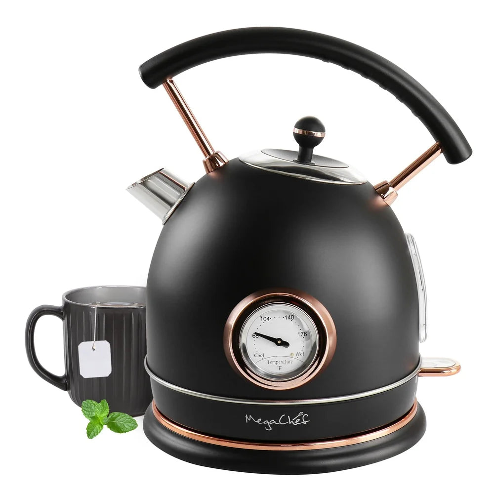 1.8L Electric Tea Kettle with Thermostat Stainless Steel Half Circle Design Rapid Boil Water Indicator Auto Shut Off Cordless