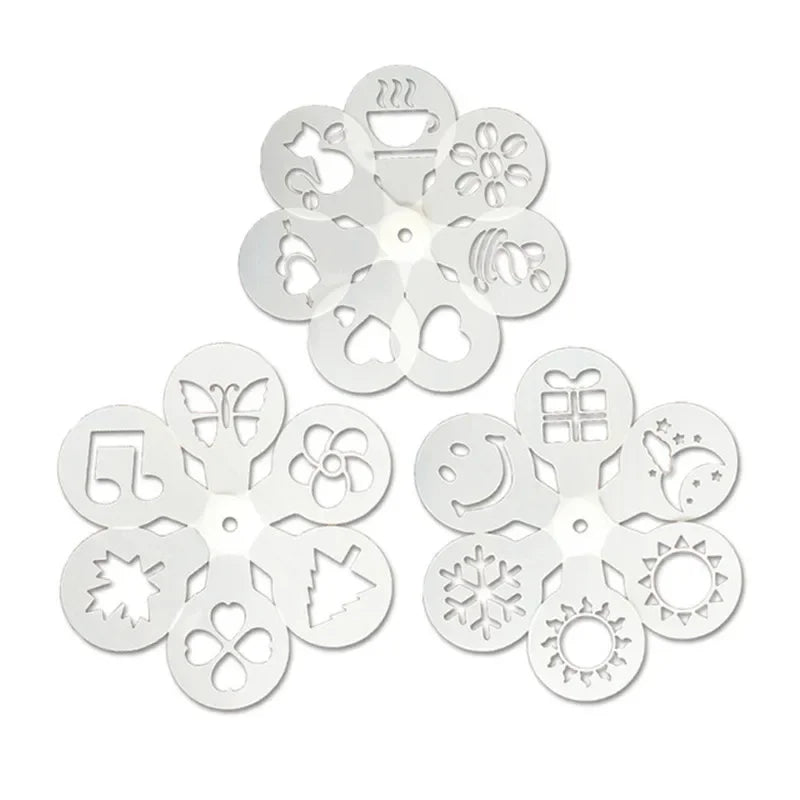 19Pcs Coffee Stencils Fancy Coffee Printing Model Foam Spray Cake Stencils Coffee Drawing Cappuccino Mold Powdered Sieve Tools