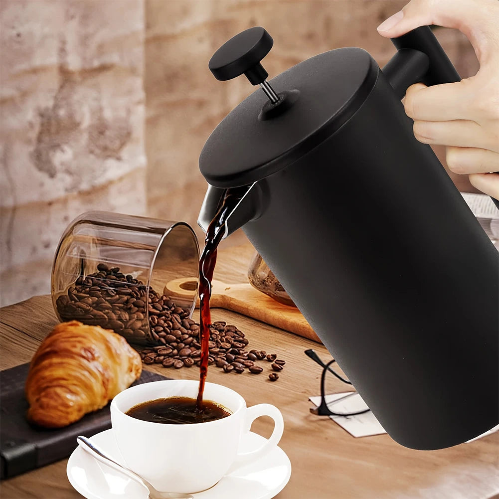 Stainless Steel French Press Coffee Maker 1000ml Double Wall Insulation Coffee Press Tea Pot Thermal Kettle Press