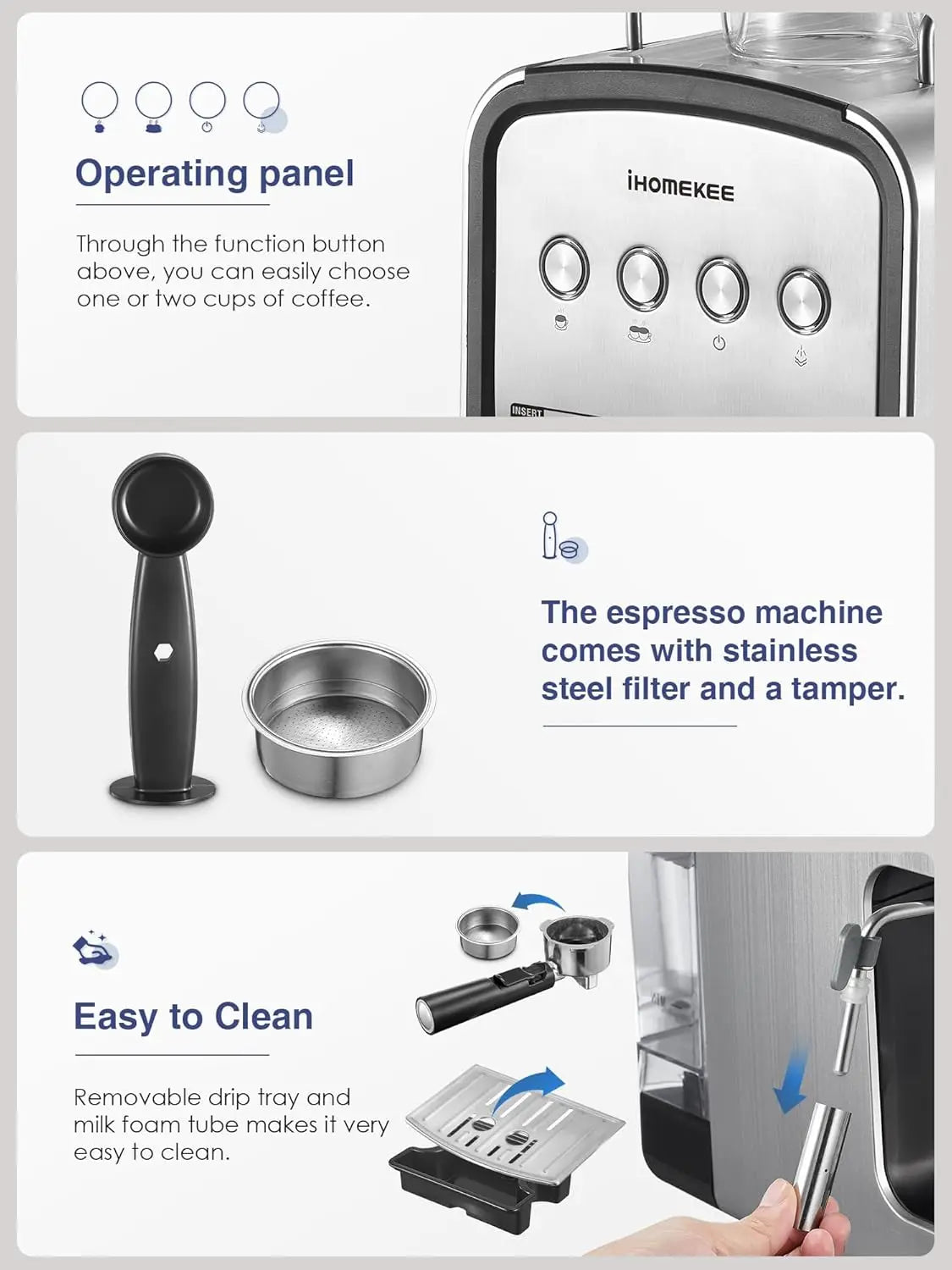 Espresso machine, CM6822 15 Bar Coffee Maker for Cappuccino and Latte Maker With Milk Frother, Removable Water Tank, Fast Heatin