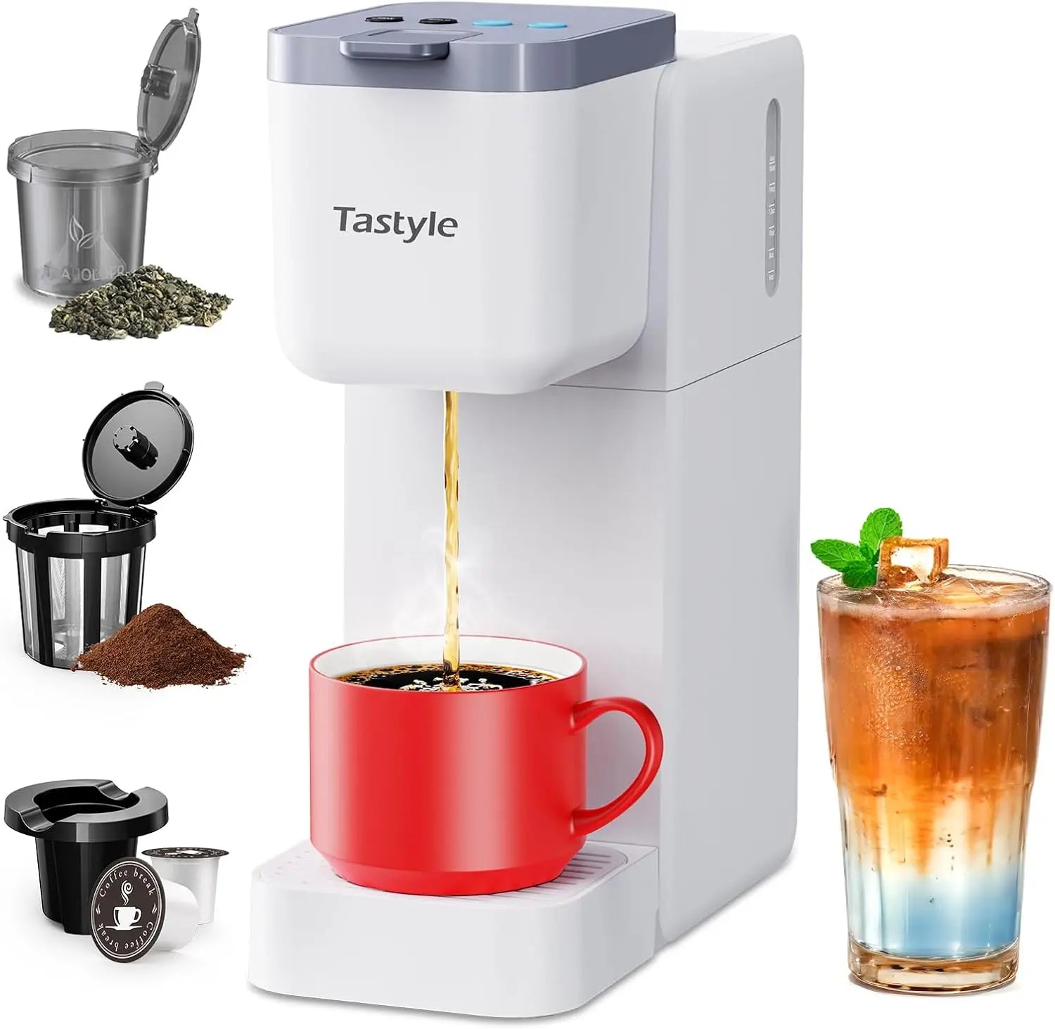 Single Serve Coffee Maker for K Cup, Ground and Tea, Hot and Iced Coffee Machines with Bold Setting, 6 to 16 Oz Brew Sizes, Comp