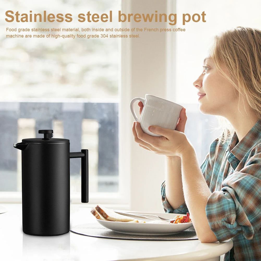 Stainless Steel French Press Coffee Maker 1000ml Double Wall Insulation Coffee Press Tea Pot Thermal Kettle Press