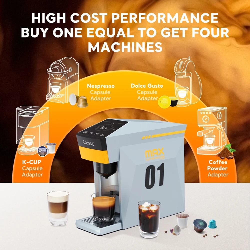 4-in-1 Espresso Machine Compatible with K Cup Pods Nes Original Capsule DG Capsules and Ground Coffee