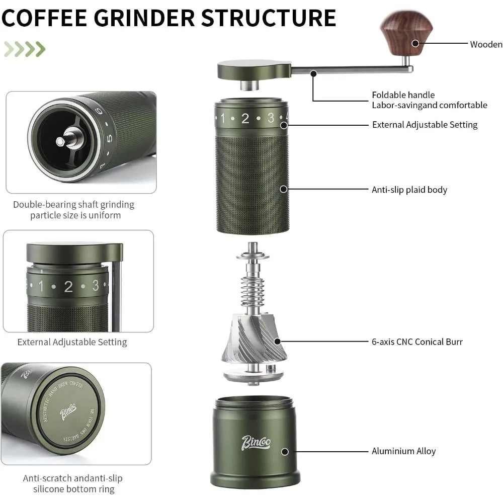 Portable Steel Burr Manual Coffee Grinder with Foldable Handle for Compact Storage