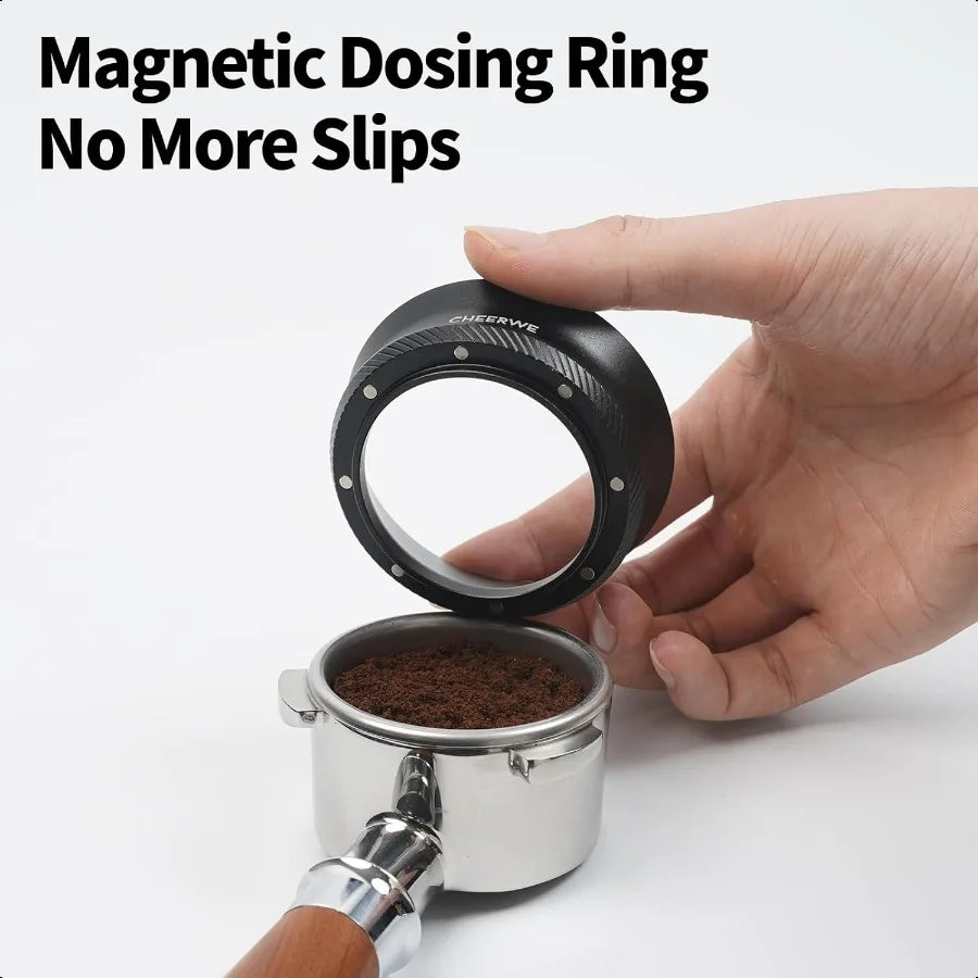 54mm Magnetic Espro Dosing Funnel Aluminum Coffee Ring with 8 Magnets 25mm Height Black