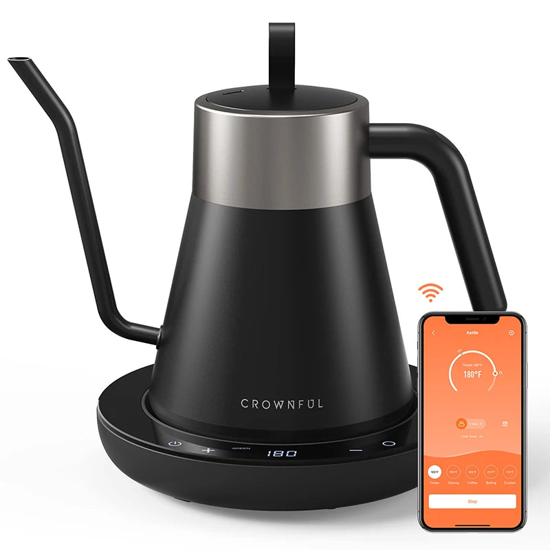 CROWNFUL Gooseneck Electric Kettle with Smart Variable Temperature Control 0.8L Hand Brew Coffee Pot 1200W Rapid Heating Kettle
