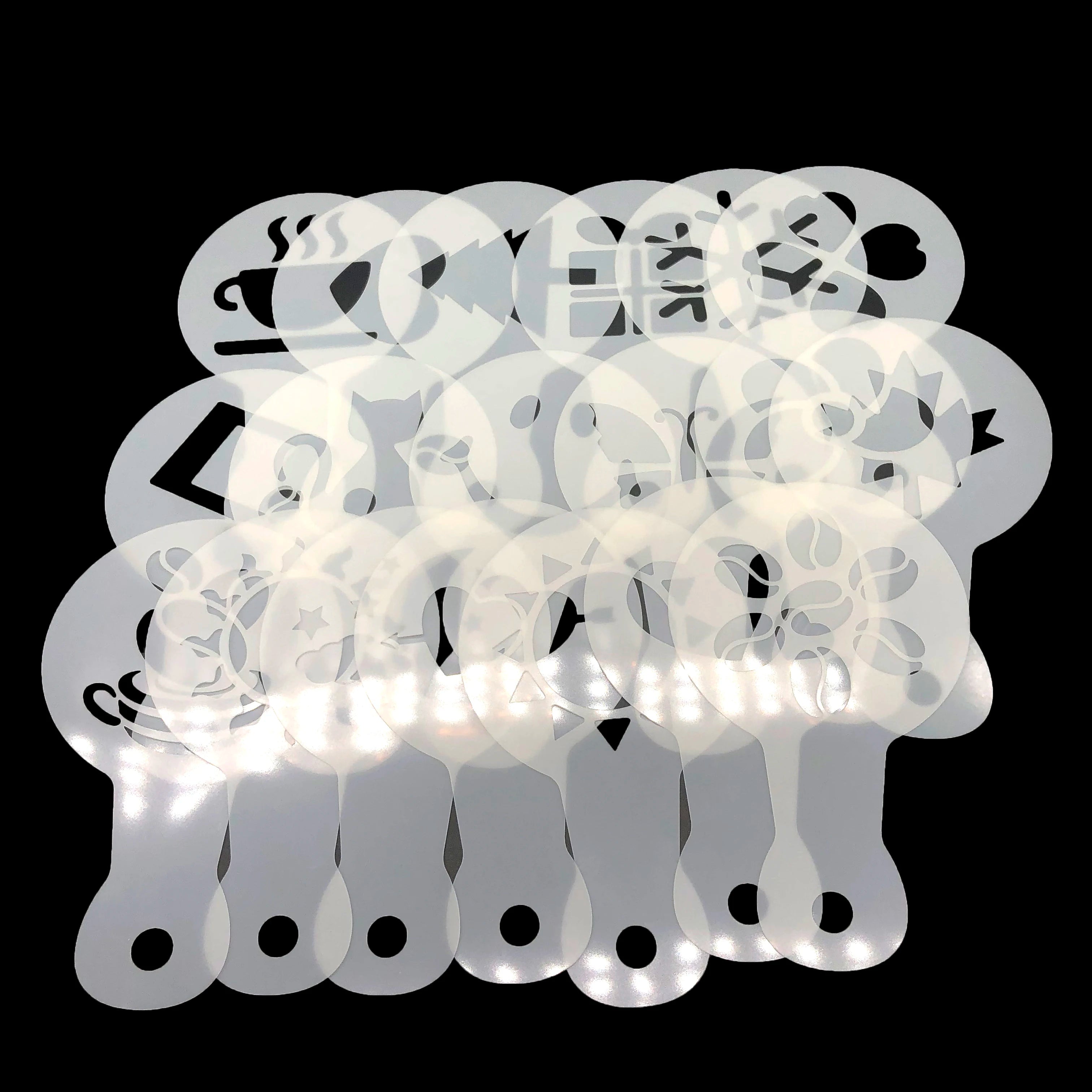 19Pcs Coffee Stencils Fancy Coffee Printing Model Foam Spray Cake Stencils Coffee Drawing Cappuccino Mold Powdered Sieve Tools