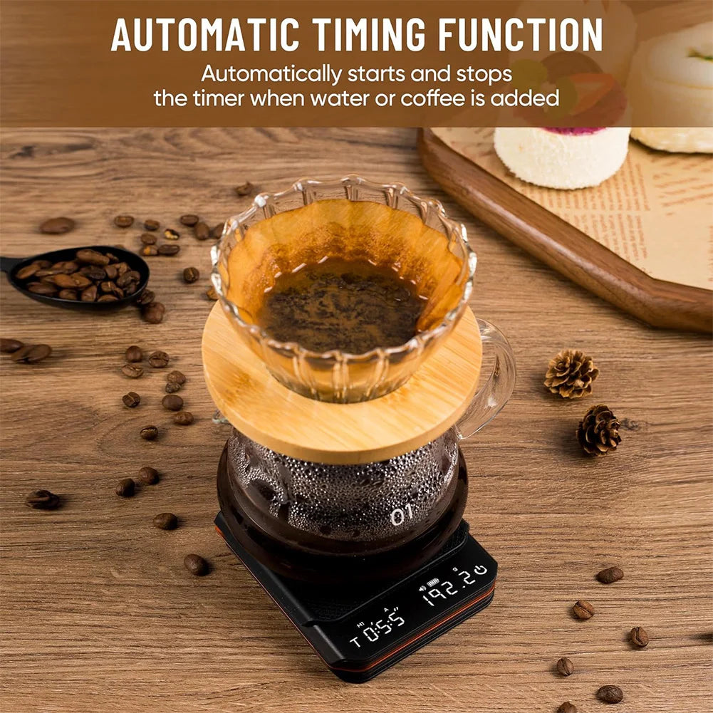 Electronic Coffee Scale with Timer Rechargeable Mini Pour Over Drip Espresso Scale LED Display High Precision Kitchen Scale 0.1g