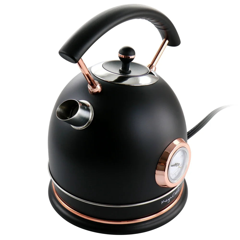 1.8L Electric Tea Kettle with Thermostat Stainless Steel Half Circle Design Rapid Boil Water Indicator Auto Shut Off Cordless