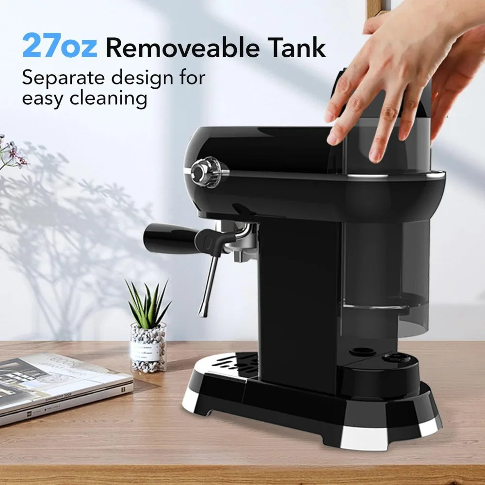 Compact 20Bar Espresso Machine with Milk Frother, 27oz Detachable Water Tank for Small Spaces, Quick Heat-Up Home Coffee Maker