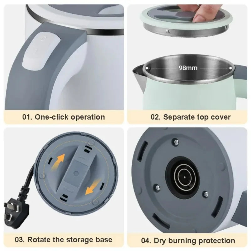 800ML Insulated  Kettle 304 Stainless Steel Kettle Reserved Automatic Power Off To Adjust Temperature 600w