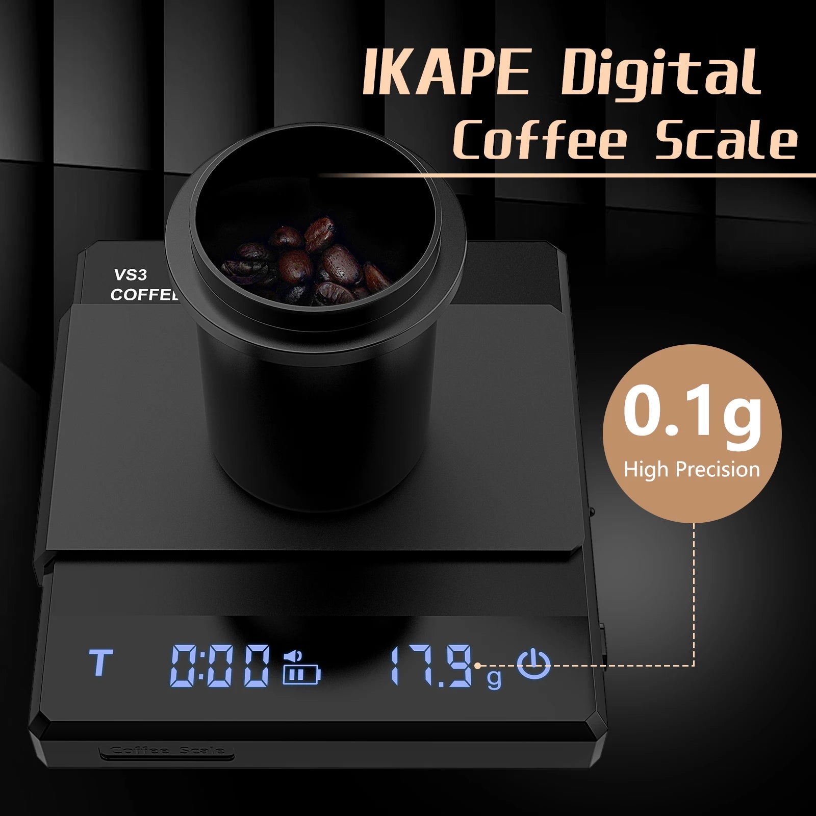 IKAPE V1 Coffee Electronic Scale with Timer, 0.1g High Precision Coffee Scale, Drip Espresso Scale with Auto Tare, Touch Sensor