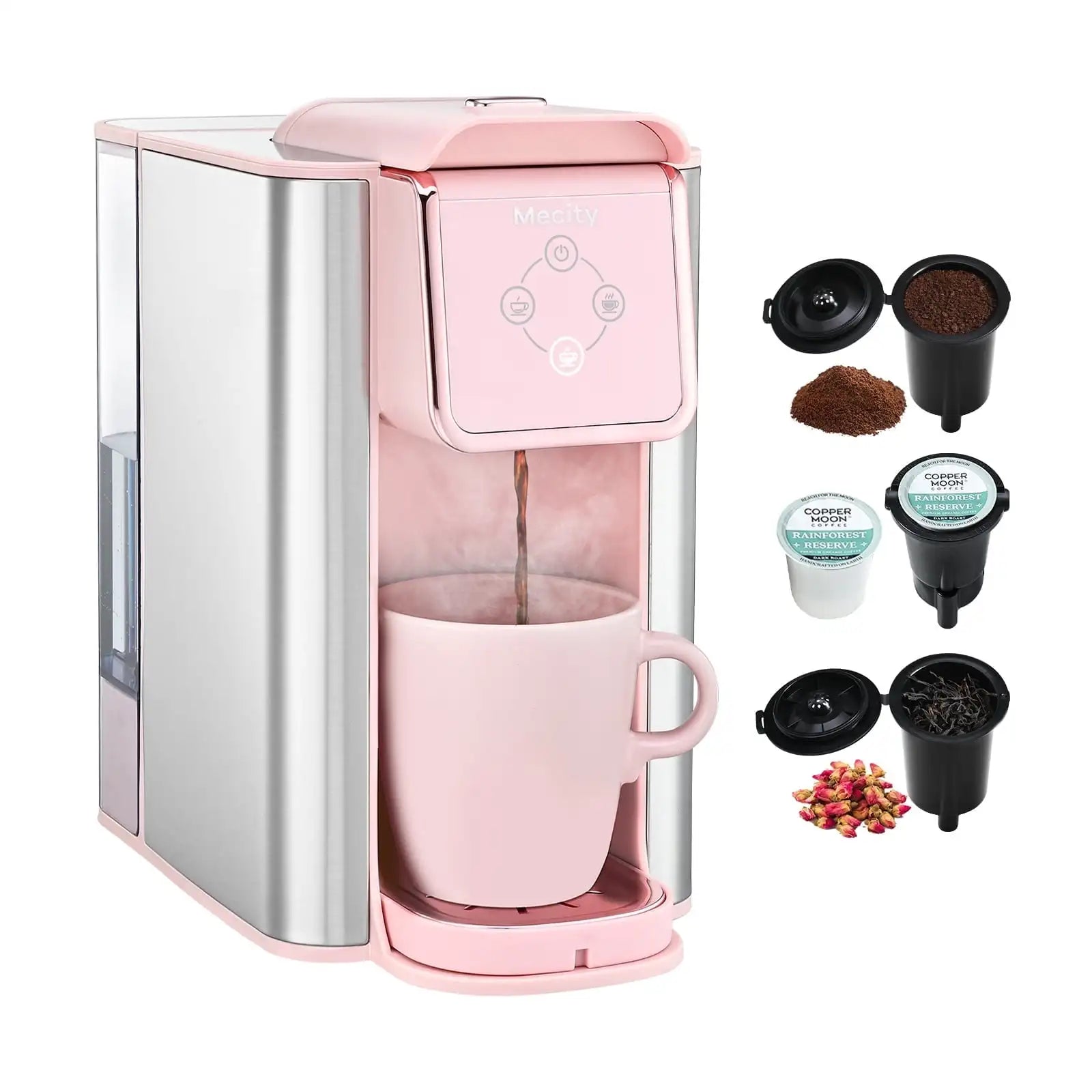 Mecity Coffee Maker 3 in 1 Single Serve Coffee Machine, Compatible with K cup Capsules, Instant Coffee Pot, Tea maker