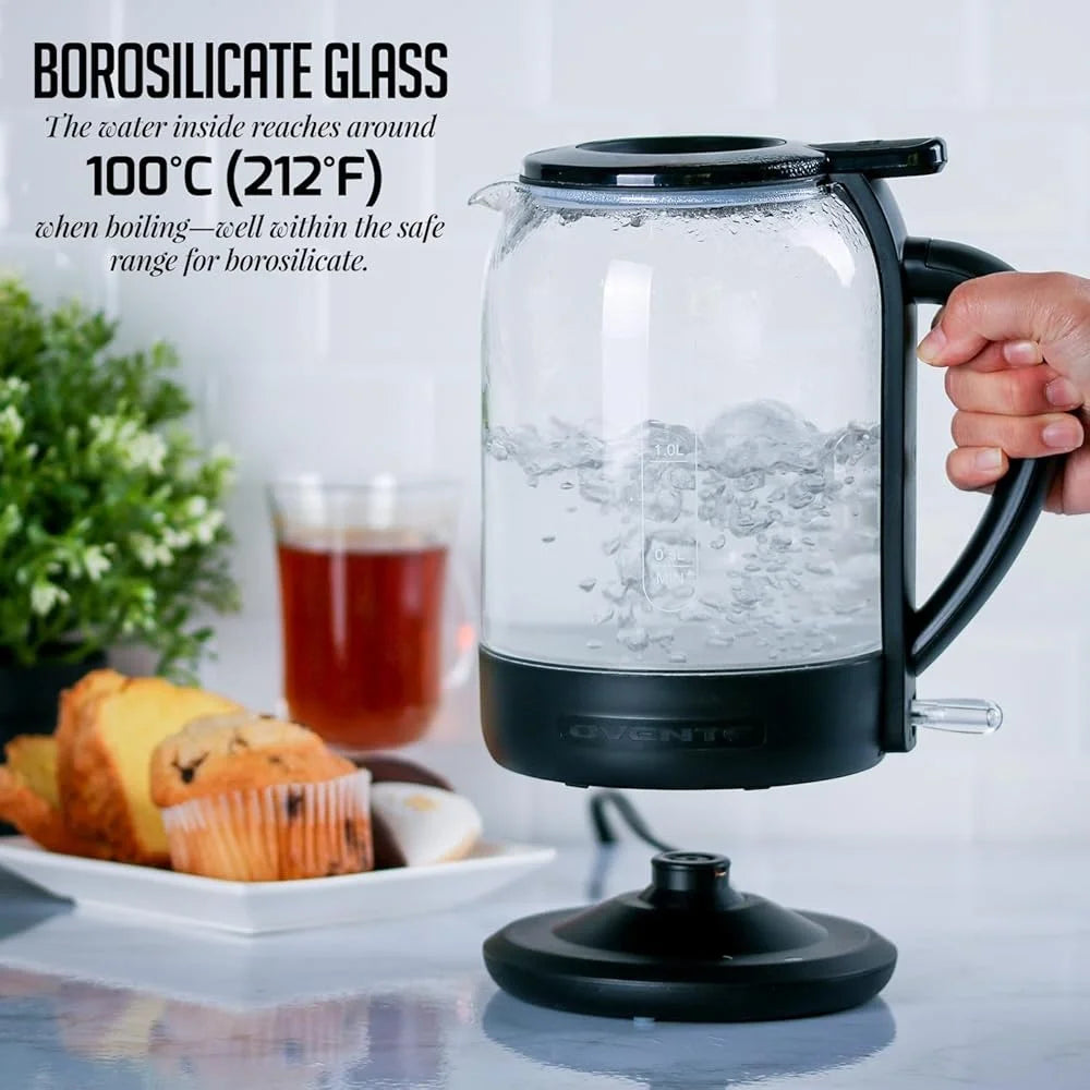 1500W Electric Kettle 1.5L Borosilicate Glass Fast Boiling Water Heater Auto Shut-Off ProntoFill Technology Safe Multi-Use