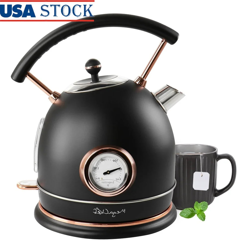 1.8L Electric Tea Kettle with Thermostat Stainless Steel Half Circle Design Rapid Boil Water Indicator Auto Shut Off Cordless