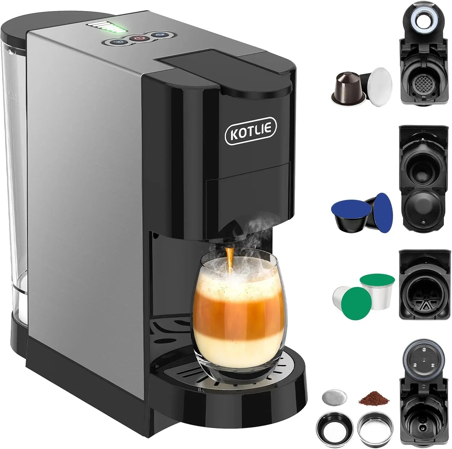 19Bar Pressure Single Serve Coffee Maker, Multifunctional 5in1 Coffee Machine for NES* Original/Dolce Gusto/K cup/Ground Coffee/