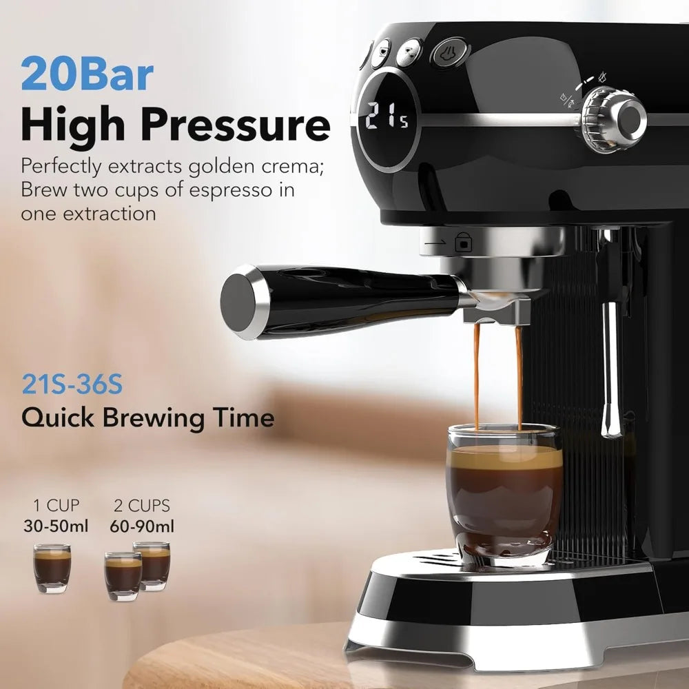 Compact 20Bar Espresso Machine with Milk Frother, 27oz Detachable Water Tank for Small Spaces, Quick Heat-Up Home Coffee Maker