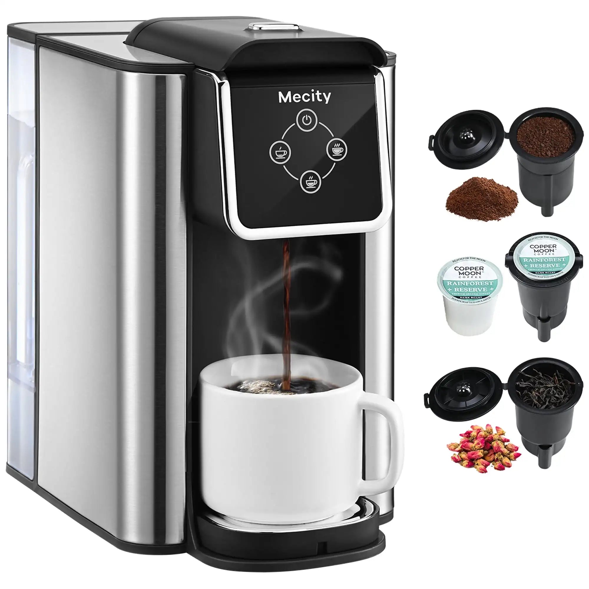 Mecity Coffee Maker 3 in 1 Single Serve Coffee Machine, Compatible with K cup Capsules, Instant Coffee Pot, Tea maker