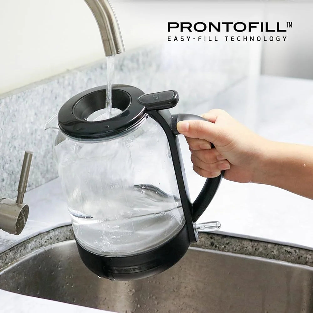 1500W Electric Kettle 1.5L Borosilicate Glass Fast Boiling Water Heater Auto Shut-Off ProntoFill Technology Safe Multi-Use