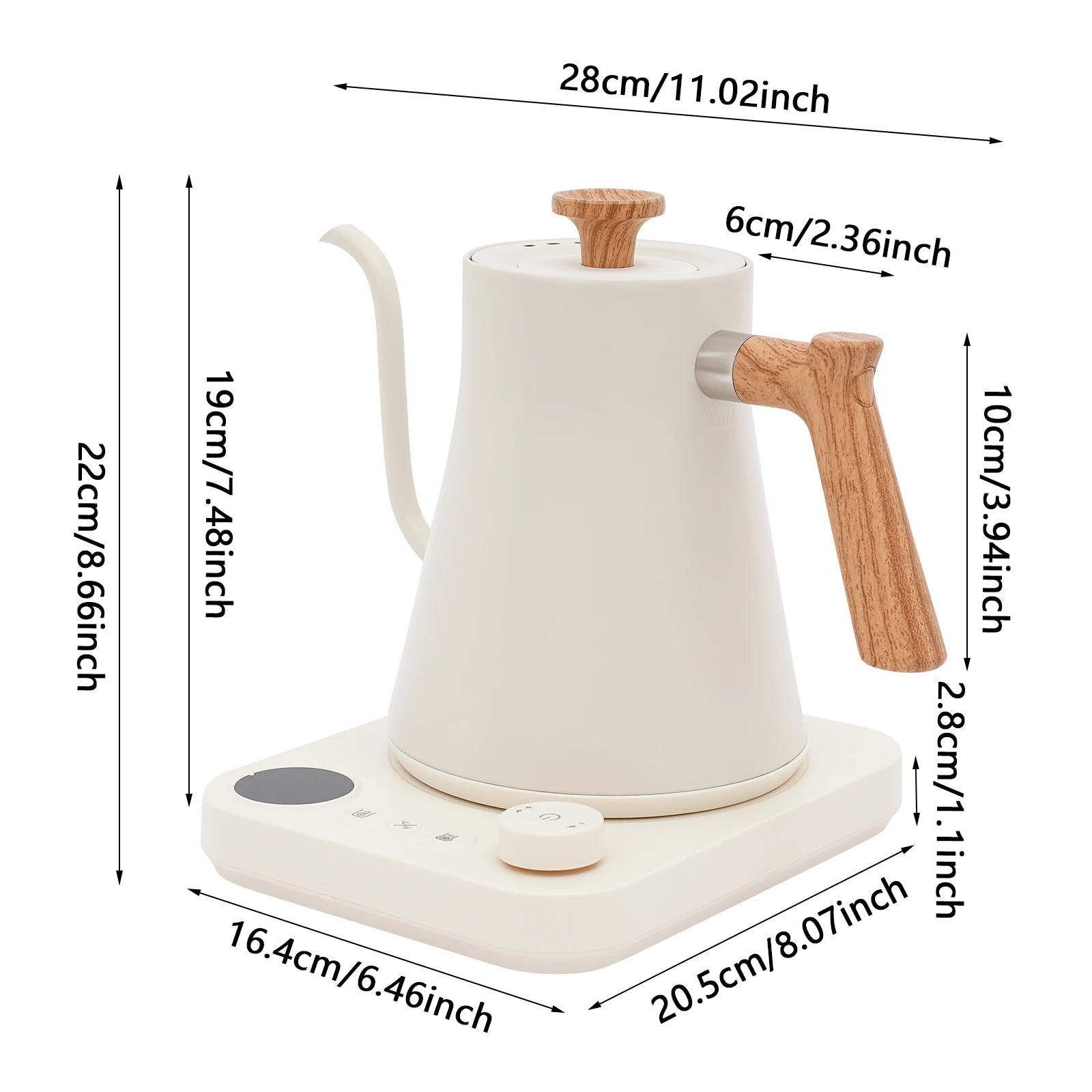 Electric Gooseneck Kettle for Coffee & Tea , 0.9L Stainless Steel Hot Water Kettle Electric,1200W with LED Display (White)